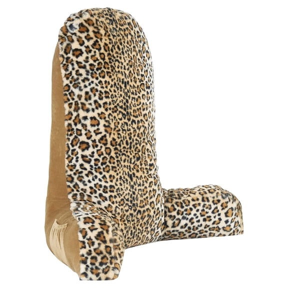 Extra Large Animal Print Assembly Needed Backrest Reading Bed Rest Pillow with Arms and Pockets for Sitting in Bed Couch Sofa, Removable Cover and Filling Seprated Set, 28" x 30" x 17", Leopard