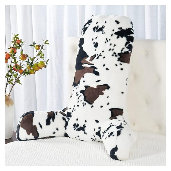 Extra Large Animal Printed Assembly Needed Backrest Reading Bed Rest Pillow with Arms and Pockets for Sitting in Bed Couch Sofa, Removable Cover and Filling Seprated Set, 28" x 30" x17", Cow