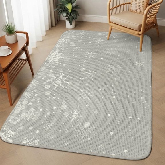 Extra Large Area Rug 63"x90.6", Grey Christmas Snowflake Absorbent Non Slip Indoor Outdoor Carpet, Winter Snowflake Xmas Low Profile Floor Rug for Home Living Room Dining Room Bedroom Family