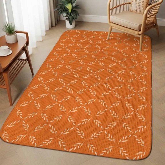 Extra Large Area Rug 63"x90.6",Orange Morocco Absorbent Non Slip Indoor Outdoor Carpet,Geometric Leaf Diamond Lattice Abstract Low Profile Floor Rug for Home Living Room Dining Room Bedroom Family