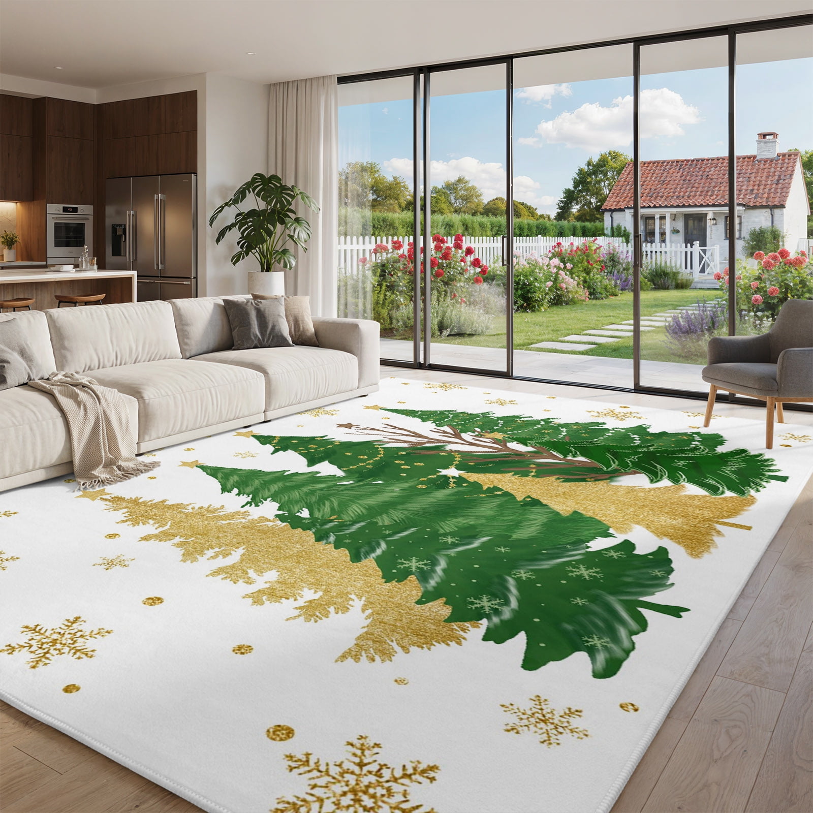Extra Large Area Rug 8x10ft,Green Christmas Tree Non Slip Floor Carpet ...