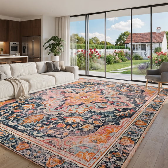Extra Large Area Rug 8x10ft, Pink Orange Blue Non Slip Floor Carpet Mat ...
