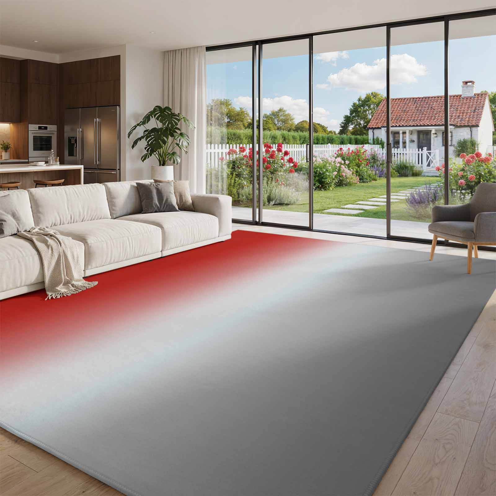 Extra Large Area Rug 8x10ft, Red Gray Ombre Non Slip Floor Carpet Mat ...