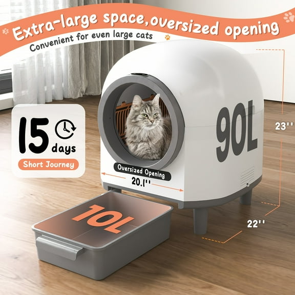 Extra-Large Automatic Self-Cleaning Cat Litter Box - Space-Saving Design with Ambient Light & Mat | App Control, Odor-Free Waste Disposal (High-Quality for Multi-Cat Households & Busy Pet Parents)