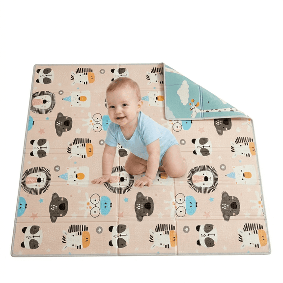 Baby Crawling Mat Playmat 50 x 50 Inch Play Mat Perfect for Baby Playpen, Foldable Foam Playmat for Floor,Reversible Waterproof Floor Playmat Activity PlayMats for Babies, Infants and Toddlers