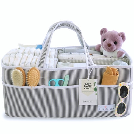 Extra Large Baby Diaper Caddy Organizer - Neutral Baby Shower Gift for Baby Boys or Girls (Gray/Gray)