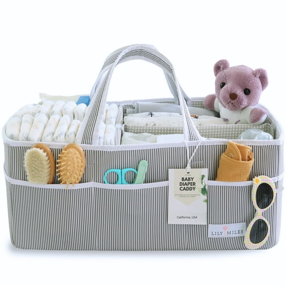 Extra Large Baby Diaper Caddy Organizer - Neutral Baby Shower Gift for Baby Boys or Girls (Gray/Gray)