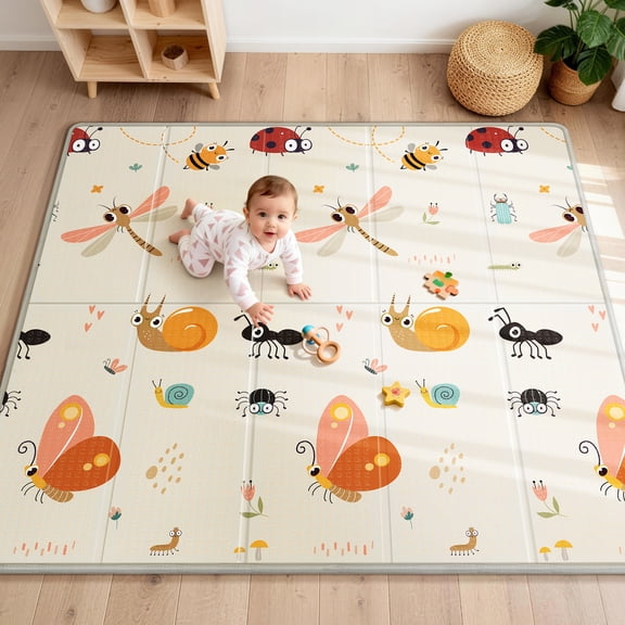 Extra Large Baby Play Mat, 79"x71" Foldable & Waterproof Crawling Mat, Double-Sided Design, Thick XPE Foam for Indoor & Outdoor, Playroom, Nursery Floor Mat