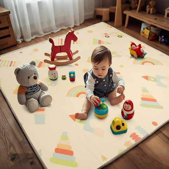 Extra Large Baby Playmats,0.8 Inch Waterproof Playroom Rug,79 x 71 Playpen Mat | Outdoor Play Padded for Backyard,Folding Kids Tummy Time Thick Soft Floormats Cushioned Toddler Playmat