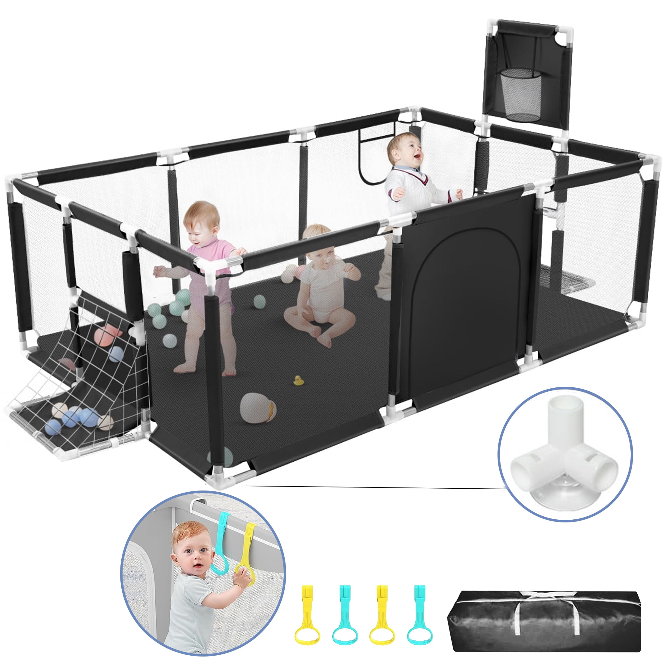 Extra Large Baby Playpen, Big Play Pens for Babies and Toddlers, Gap-Free, Climb-Proof Baby Playards for Indoor Fun, Baby Gate Playpen with Zippered Door and Storage Bag