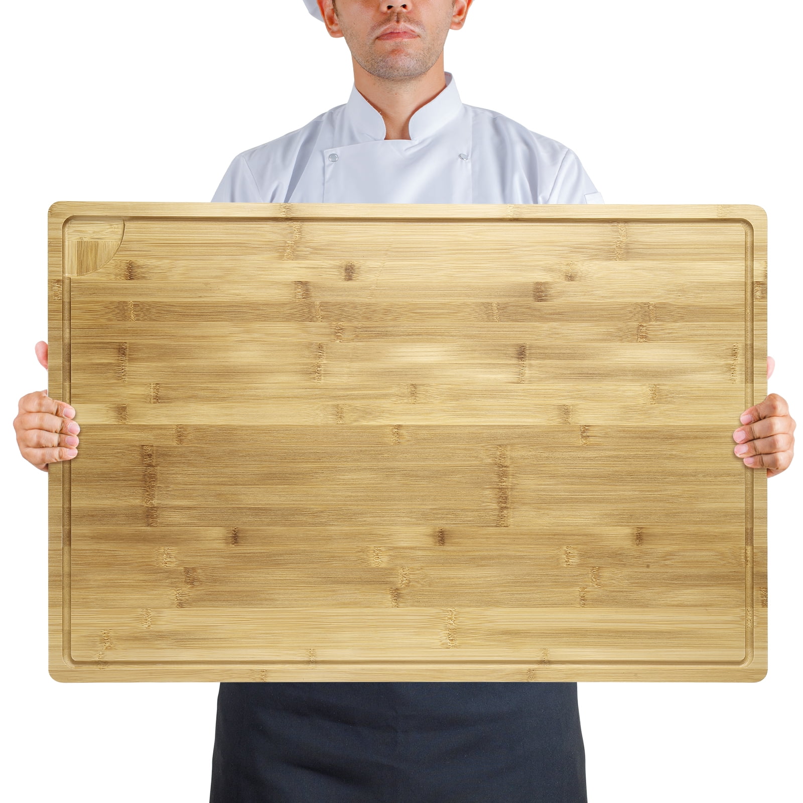 Extra Large Bamboo Cutting Board – Heavy Duty Wooden Chopping Board with Deep Juice Groove & Handles – Commercial Butcher Block for Kitchen, Meat, Vegetables, Over Basin & Serving Tray