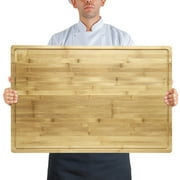 Extra Large Bamboo Cutting Board   Heavy Duty Wooden Chopping Board with Deep Juice Groove & Handles   Commercial Butcher Block for Kitchen, Meat, Vegetables, Over Basin & Serving Tray