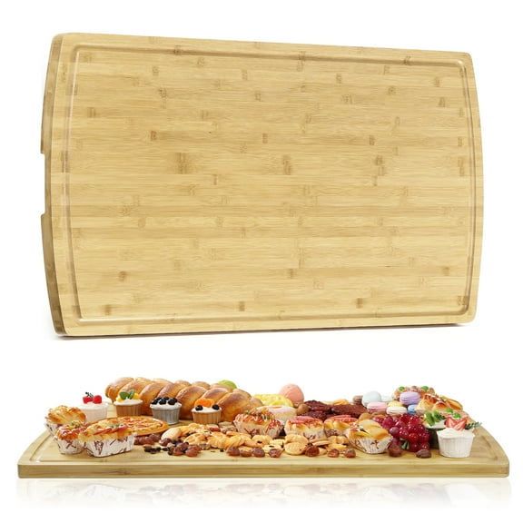 Extra Large Bamboo Cutting Board for Kitchen, Wooden Chopping Board with Built-In Deep Juice Groove and Handles, Heavy Duty Butcher Block for Meat Fruits Vegetables Turkey
