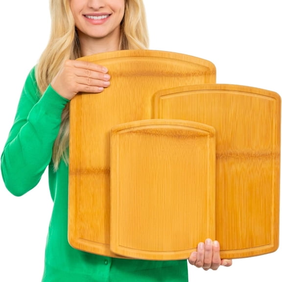 Extra Large Bamboo Cutting Board Set with Glue-Free Surface and Lifetime Replacements Wooden Cutting Boards for Kitchen for Chopping Vegetables, Carving Meat, Slicing Bread