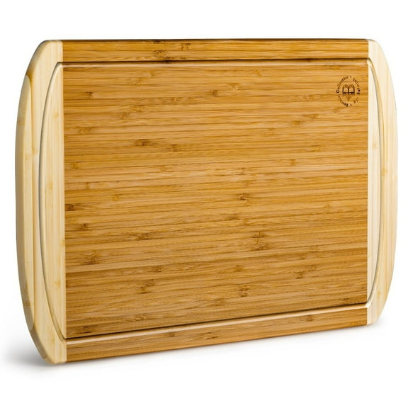 Extra Large Bamboo Cutting board for Kitchen - With Juice Grooves, (Wide and Thick 18"x12")