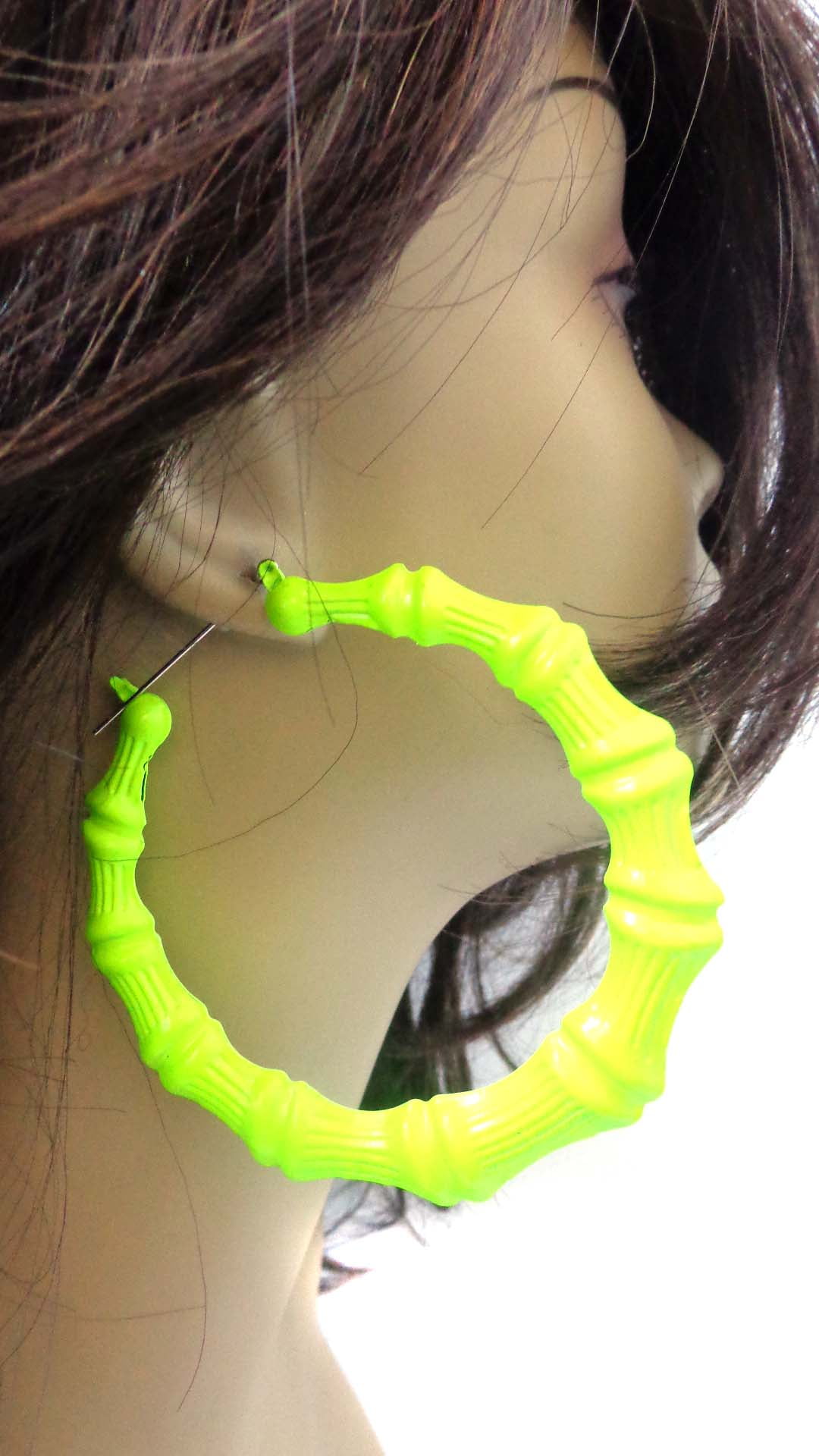 Extra Large Bamboo Hoops Extra Bright Yellow Neon Hoop Earrings