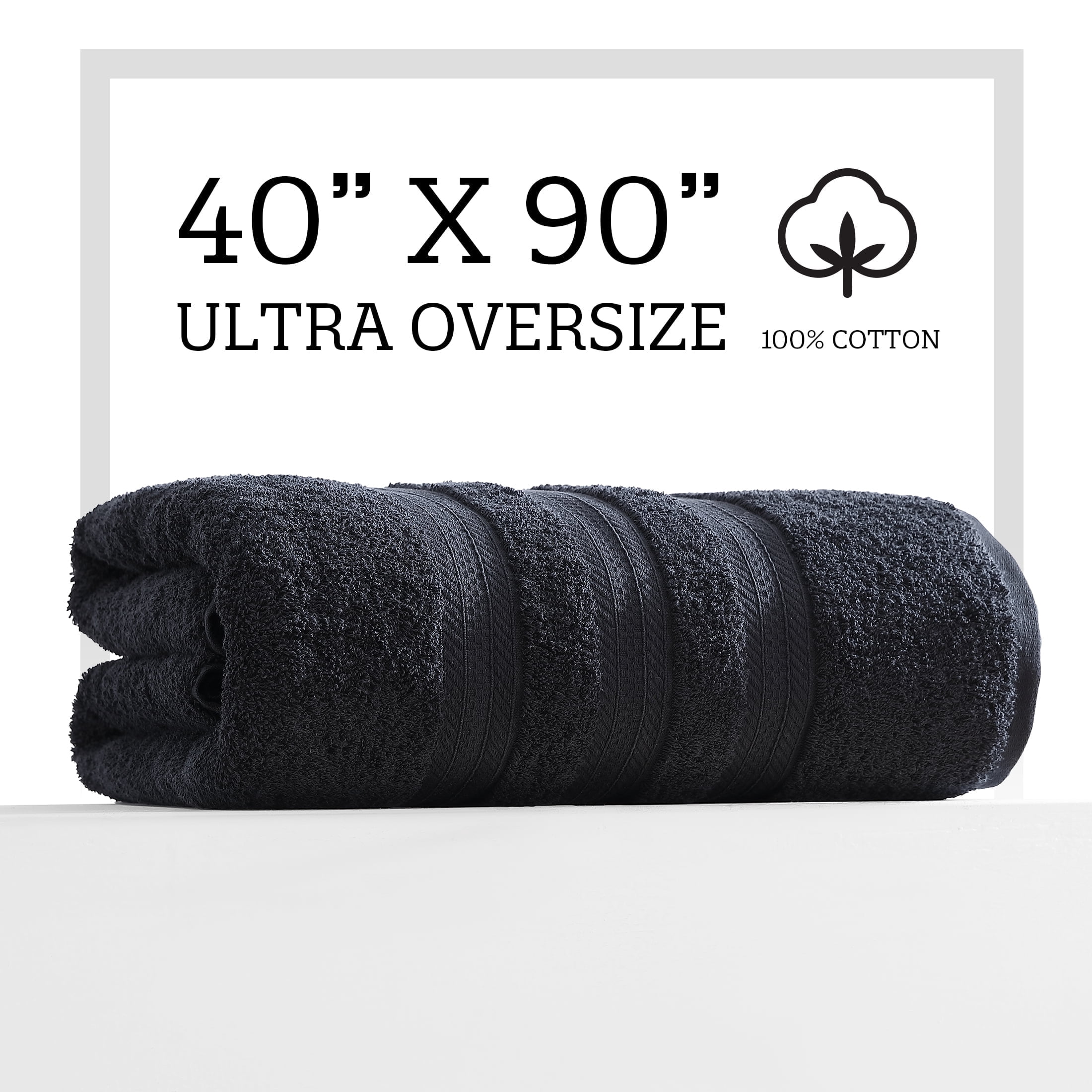 Extra Large Bath Towel - Oversized Ultra Bath Sheet - 100% Cotton - BLACK COLOR