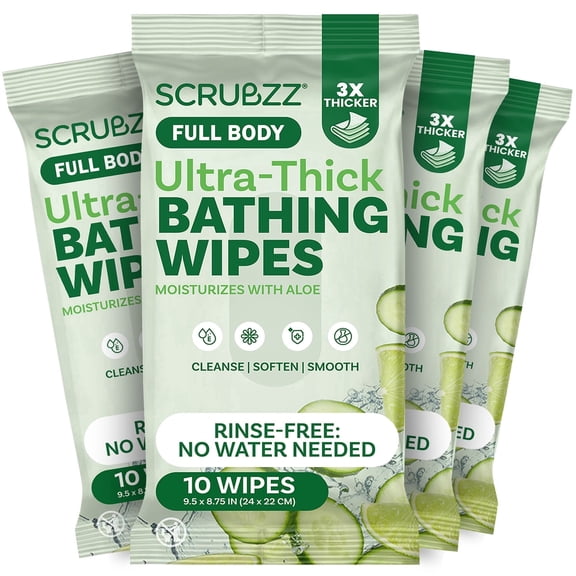 Extra Large Bath Wipes for Adults Bathing No Rinse - 40 Disposable Body Cleansing Wipes for Men, Women & Elderly - Great for Gym, Camping, Post Surgery - Shower Wipes - Cucumber Lime