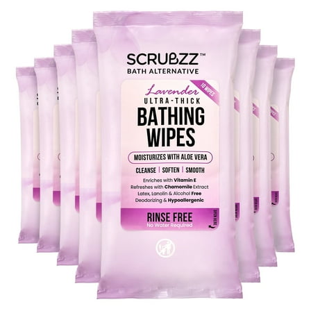 Extra Large Bath Wipes for Adults Bathing No Rinse - 80 Disposable Body Cleansing Wipes for Men, Women & Elderly - Great for Gym, Camping, Post Surgery - Shower Wipes - Lavender