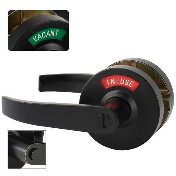 Extra Large Bathroom Privacy Lever Lock with Large Inuse or Vacant Indicator for Men Women Restroom, ANSI Grade2 Commercial Grade, Left-hand Door, Black