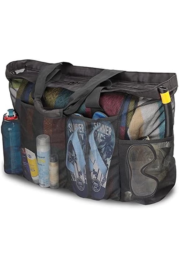 Extra Large Beach Bag Mesh Tote with Zipper and Pockets Ideal for Your Family Cruise/Beach Vacation Essentials | Extra Large, with Zipper, and Pockets