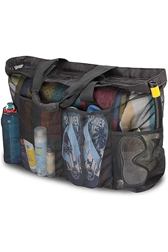 Extra Large Beach Bag Mesh Tote with Zipper and Pockets Ideal for Your Family Cruise/Beach Vacation Essentials