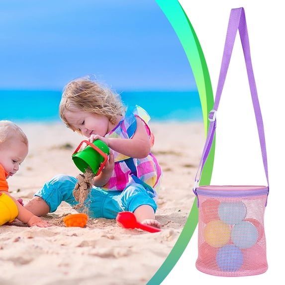 Extra Large Beach Bag with Zipper Sand Proof Mesh Tote for Shell Collecting Vacation Essentials Adjustable Strap Kids & Adults