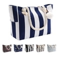 thumbnail image 1 of Extra Large Beach Bags Totes Women Waterproof Sandproof Big Tote Bag Zipper Inner Pockets Rope Handle Canvas with Zip Closure Swim Pool Gym Picnic Travel Weekend Accessorie Striped Blue Handbag Gifts, 1 of 6
