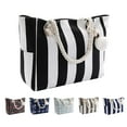 thumbnail image 1 of Extra Large Beach Bags Totes Women Waterproof Sandproof Big Tote Bag Zipper Inner Pockets Rope Handle Canvas with Zip Closure Swim Pool Gym Picnic Travel Weekend Accessorie Striped Black Handbag Gifts, 1 of 6