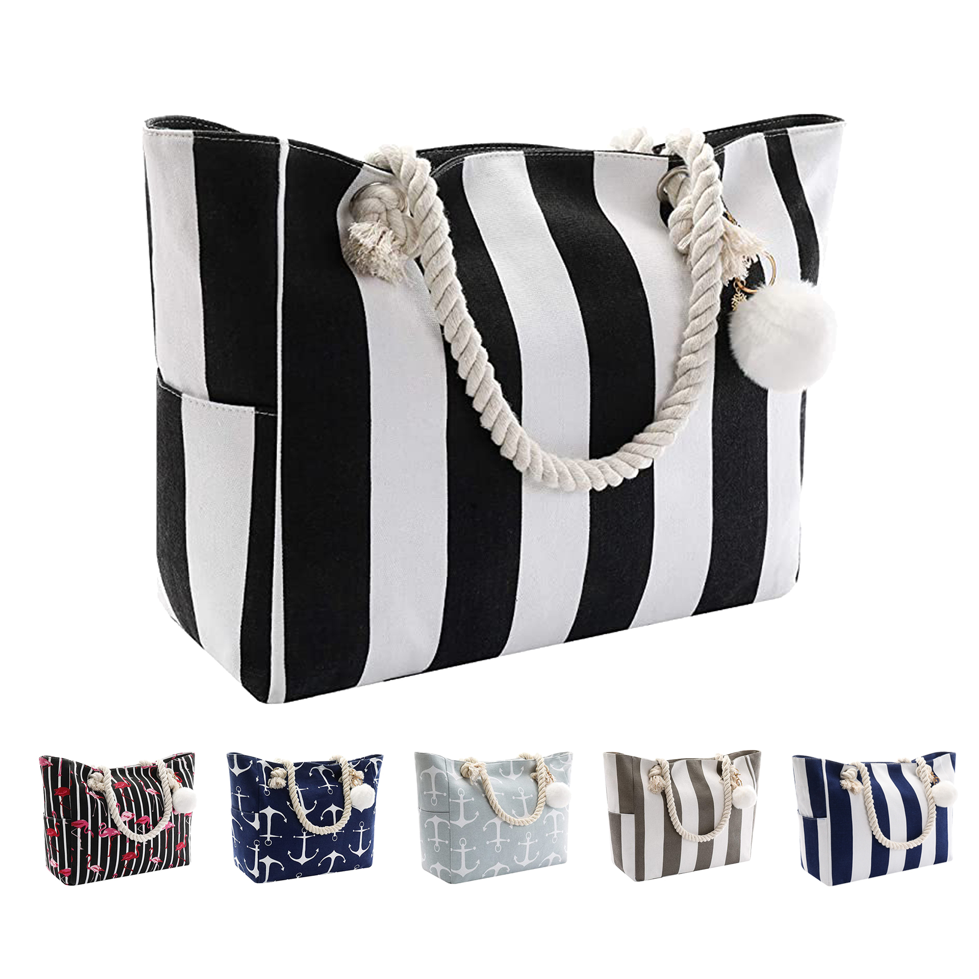 Women’s Woven Beach Tote Bag with Zip Closure main image 0