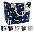 thumbnail image 1 of Extra Large Beach Bags Totes Women Waterproof Sandproof Big Tote Bag Zipper Inner Pockets Rope Handle Canvas with Zip Closure Swim Pool Gym Picnic Travel Weekend Accessorie Blue Anchor Handbag Gifts, 1 of 6