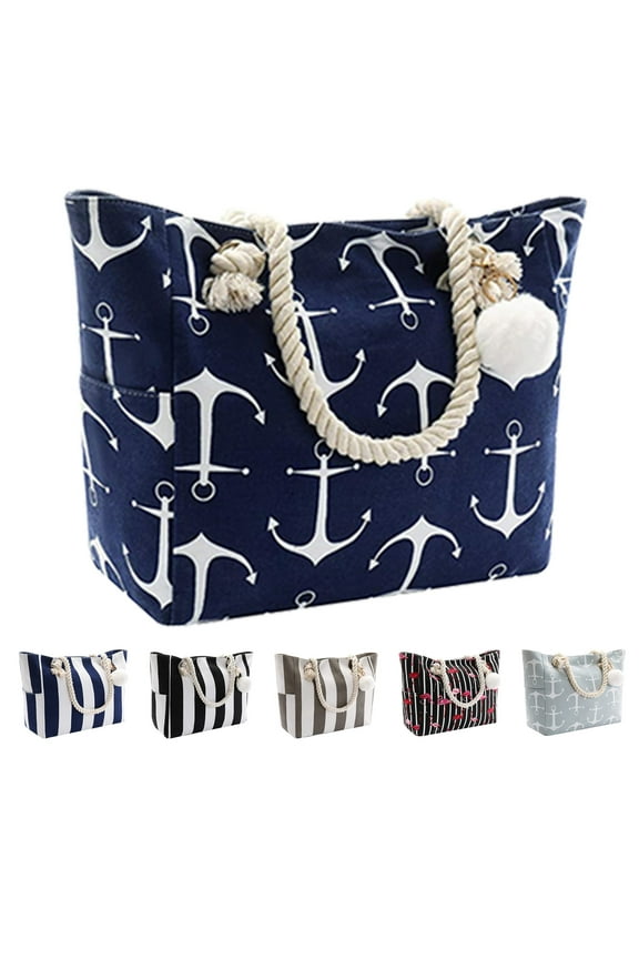 Extra Large Beach Bags Totes Women Waterproof Sandproof Big Tote Bag Zipper Inner Pockets Rope Handle Canvas with Zip Closure Swim Pool Gym Picnic Travel Weekend Accessorie Blue Anchor Handbag Gifts