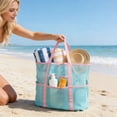 thumbnail image 1 of Extra Large Beach Tote Bag, Multi Functional Swimwear Storage Bag, Mesh Breathable Handheld Pouch for Towels Toiletries Beach Essentials, Perfect for Pool and Beach Trips, 15.7*7.9*15.7in, Green, 1 of 6