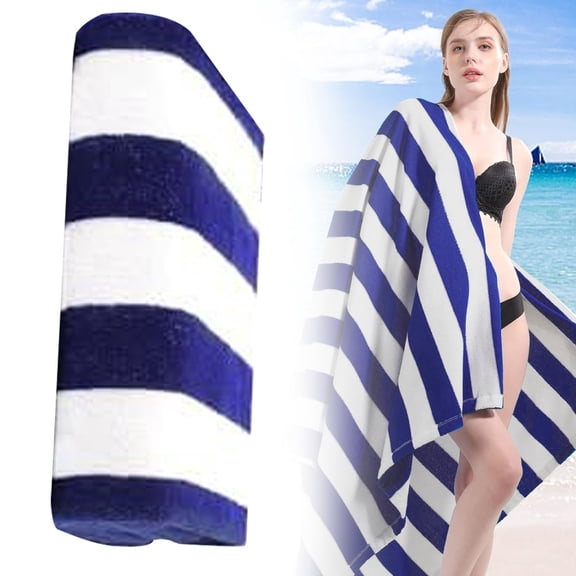 Extra Large Beach Towel-Oversized Mircofiber 27.5 x 59 inches,XL Striped Lightweight Pool Towel,Big Cabana Swim Travel Towel for Adults Mens Women,Navy Blue
