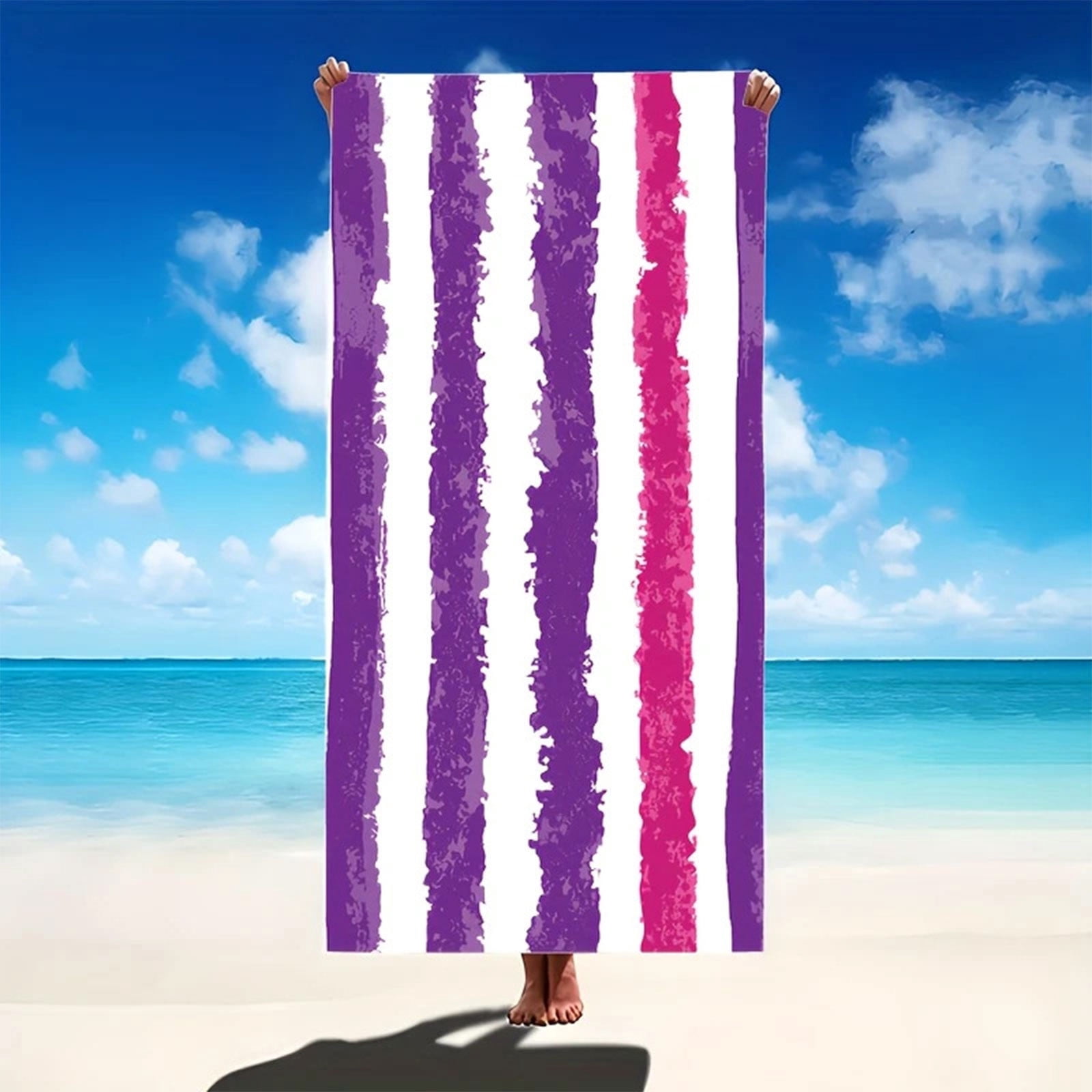 WILFA Extra Large Beach Towel - 40x70 Inch Oversized Microfiber, Striped Cabana Pool Towel, Lightweight & Quick Dry (Dark Blue)