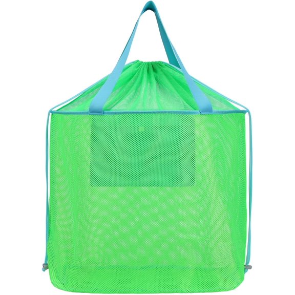 Extra Large Beach Toy Bag with Drawstring - Mesh Beach Tote Bag for Sand Toys, Lightweight Beach Pool Essentials, Z-Neon Green