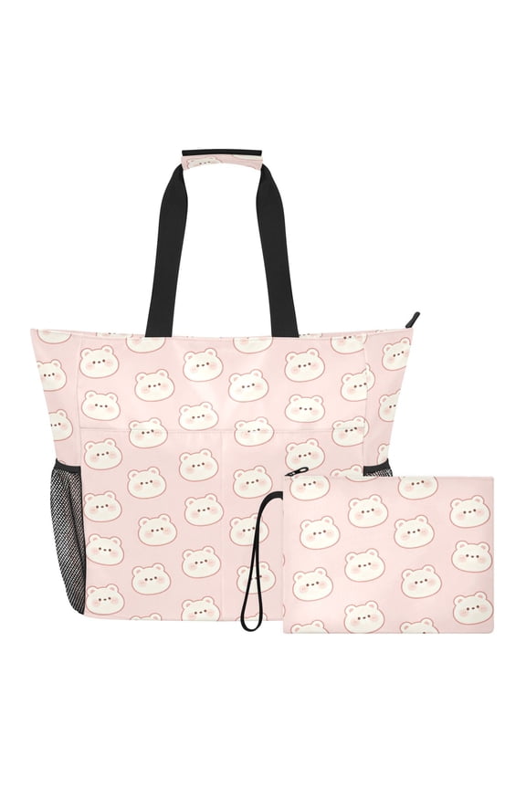 Extra Large Bear Beach Bag for Women Waterproof Tote with Zipper Pockets