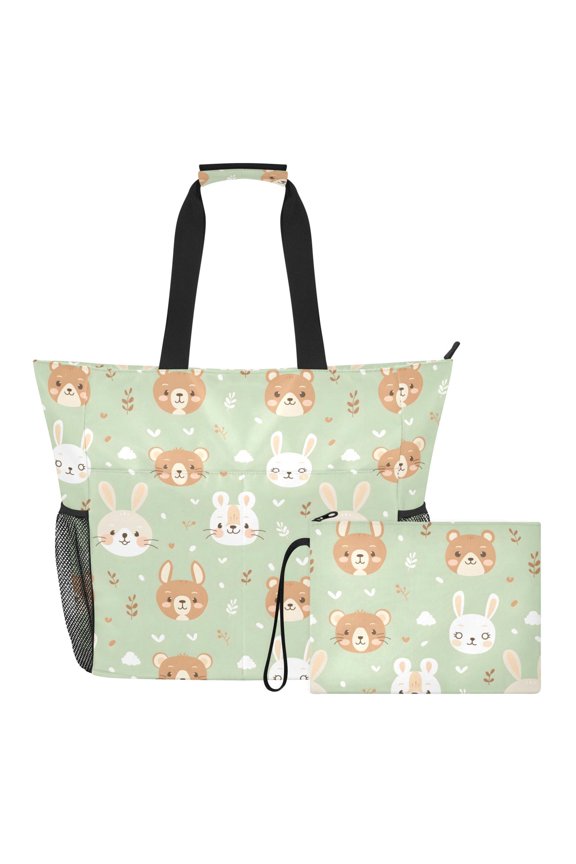 Extra Large Bear and Rabbit Beach Bag for Women Waterproof Tote with Zipper Pockets