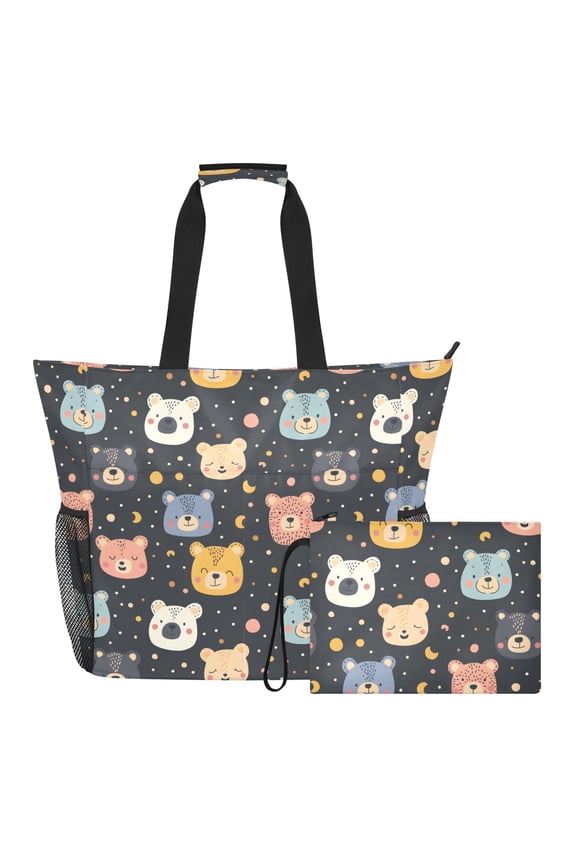 Extra Large Bear with Face Beach Bag for Women Waterproof Tote with Zipper Pockets