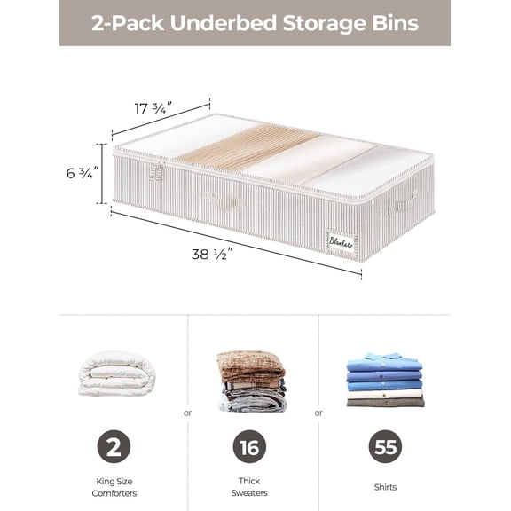 Extra Large Under Bed Storage Containers with Handles and Label Holder, 2 Pack Ultra-thick Fabric Underbed Bins, Closet Organizer for Clothes, Blankets, Sweater