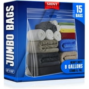 Extra Large Big 8 Gallon Jumbo Storage Bag - WITH HANDLE - Super Thick Clear Plastic Bags with Handle & Zipper Seal, 15 Bags Heavy Duty 4 Mil. Thick for Moving, Clothing, Beach, Art, Supplies, Towels