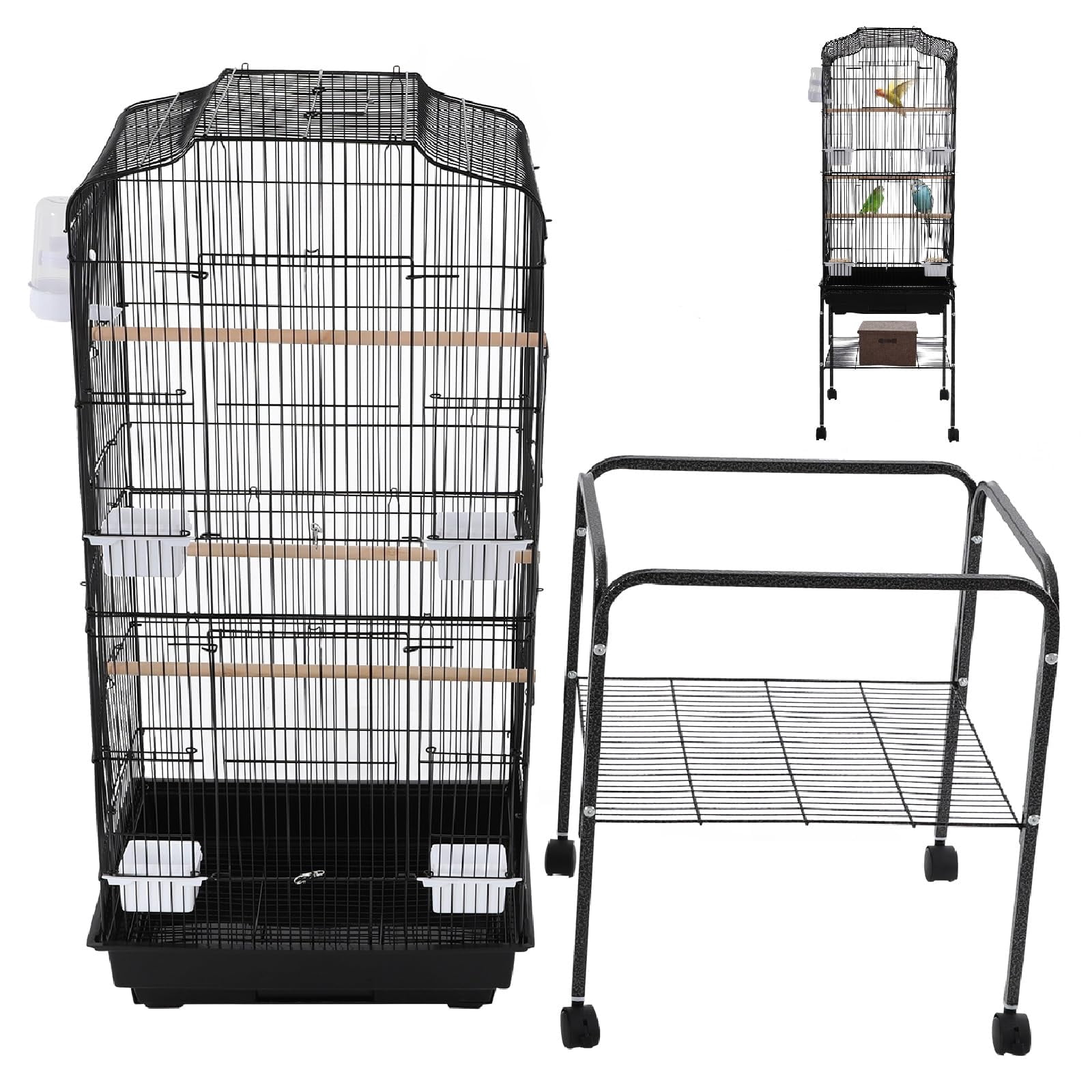 Extra Large Bird Cage, 54 Inch Wrought Iron Bird Cage Open Top Parakeet Cage w/Slide-Out Tray for Parrot, Cockatiel, Budgie, Parakeets, Lovebird, Small Medium Birds 18 * 14.6 * 54In(Black)