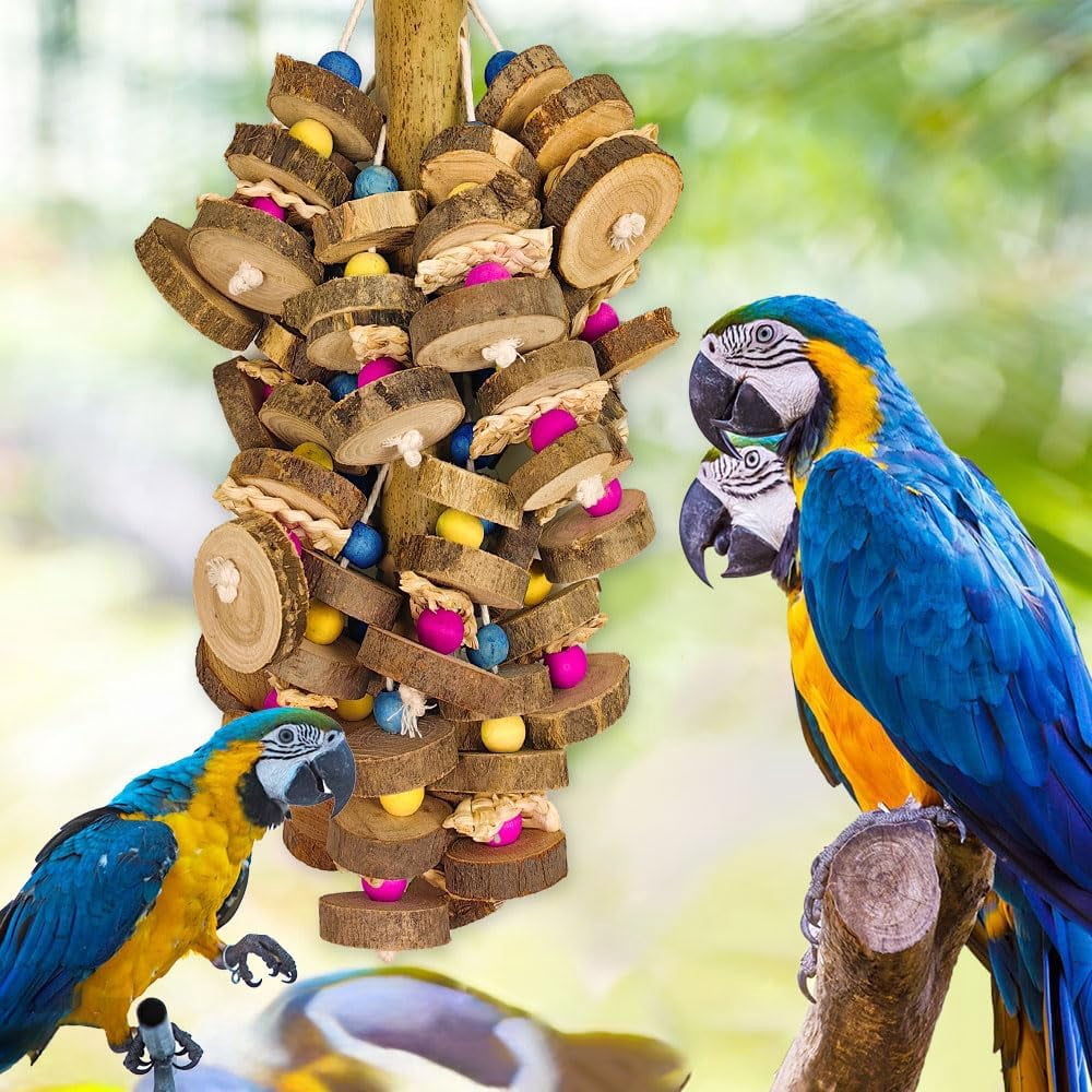 Extra Large Bird Parrot Toys Multicolored Natural Wooden Block Chewing Toy for Macaws, Cockatoos, African Grey and Amazon Parrots.