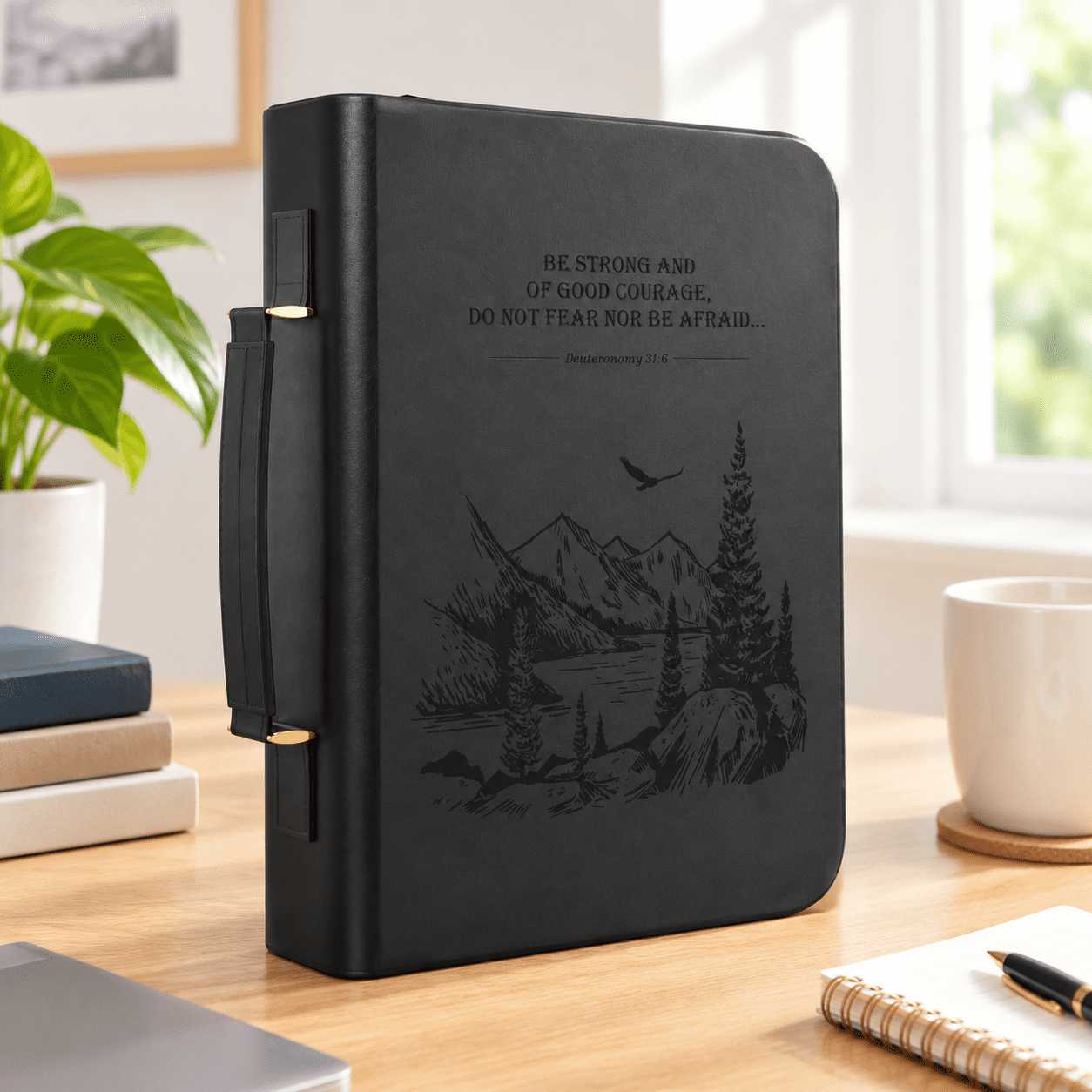 Extra Large Black Book Cover Case for Men, Carrying Holder with Pen ...