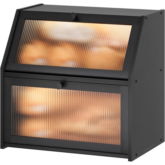 Extra Large Black Bread Box for Kitchen Counter, Large Bamboo Wood Double Layer Bread Box, Wooden Bread Storage Capacity