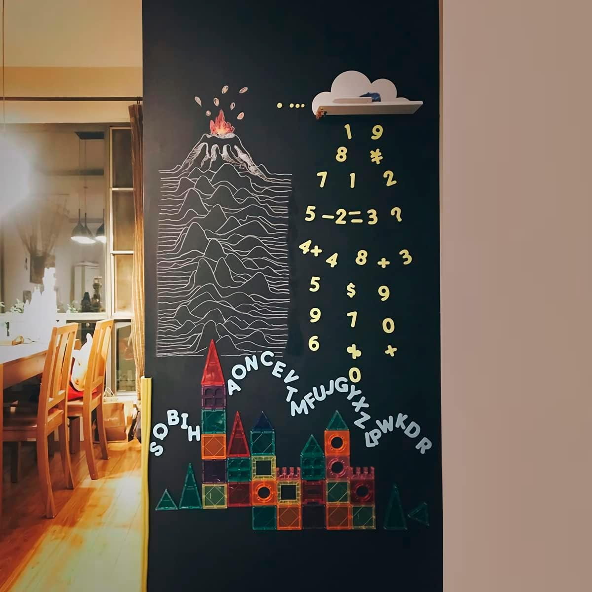 Extra Large Black Chalkboard Wall Decal (45*200cm),Chalkboard Wallpaper Stick and Peel, Removable Self Adhesive Blackboard Poster Paper Vinyl Wall Decal Poster