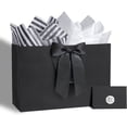 thumbnail image 1 of Extra Large Black Gift Bags,15.7x4.7x11 Inch Bags with Handles,Kraft Paper Shopping Bag Tissue Paper,Card and Bow for Wedding,Birthday,Father'S Day,Anniversary Party Favor, 1 of 4