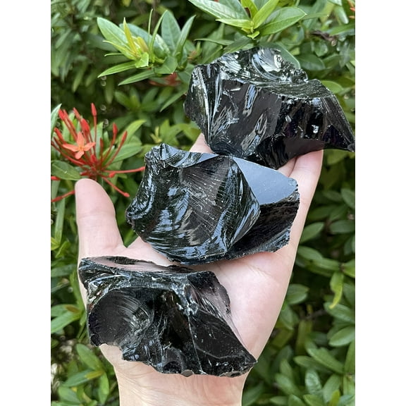 Extra Large Black Obsidian Rough Stones, 3-10" Natural Black Obsidian, Raw Black Obsidian Crystals (0.3-0.5 lb)