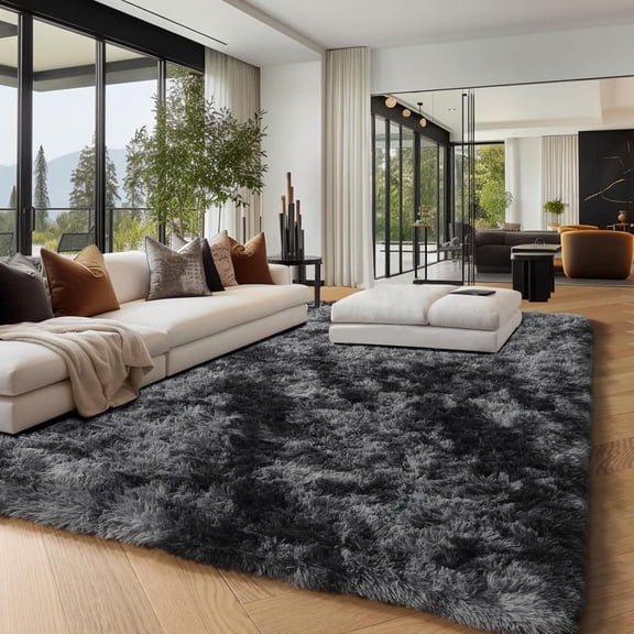 Extra Large Black Shaggy Mat - Plush Soft Fuzzy Floor Rug with Thick Pile, Modern Luxury for Living Room Bedroom, Machine Washable, Cozy Fluffy Shag Rug, Durable Rectangular Indoor Carpet