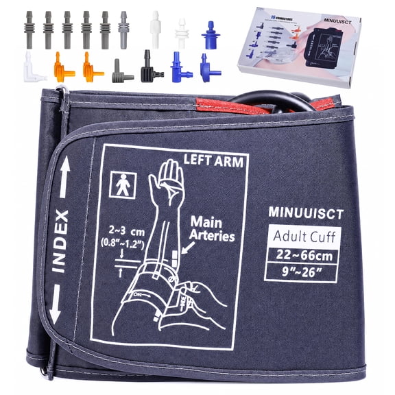 Extra Large Blood Pressure Replacement Cuff Arm, 8.66-25.98 inches BP Cuff Fits All Size Arms, 16 Sizes of Connectors Compatible with Most Blood Pressure Monitors